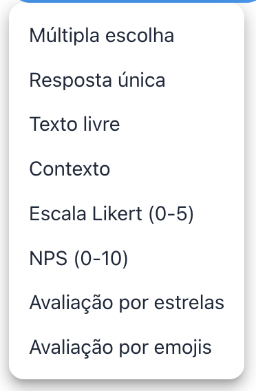 Tipos de pergunta disponíveis